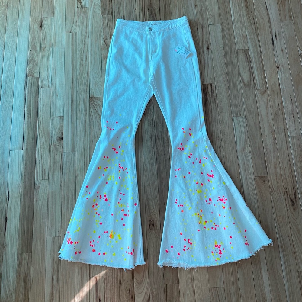 Peach Love California White Neon Flare Jeans